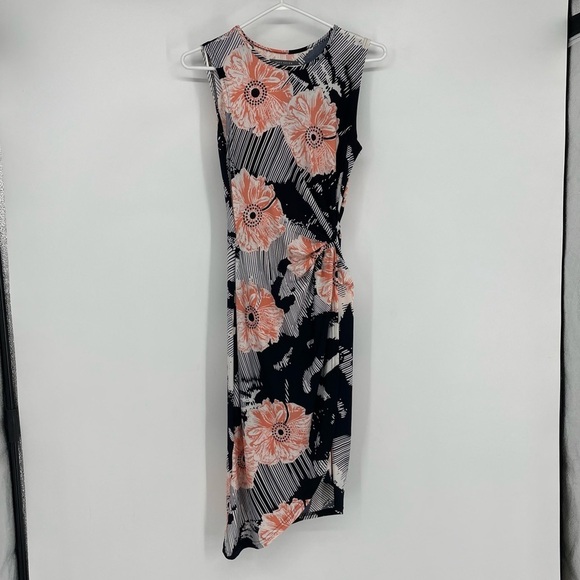 Suzy Shier  pink black Floral fitted twist sleeveless summer casual dress SP - Picture 2 of 14
